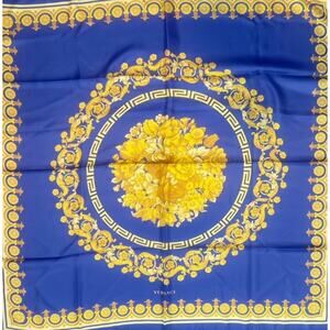 large silk scarf Baroque print size 54" In Blue vintage new with Box